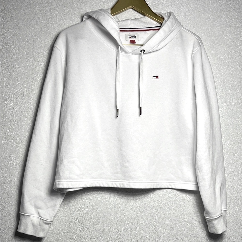 Tommy Hilfiger Cream Relaxed Cropped Hoodie